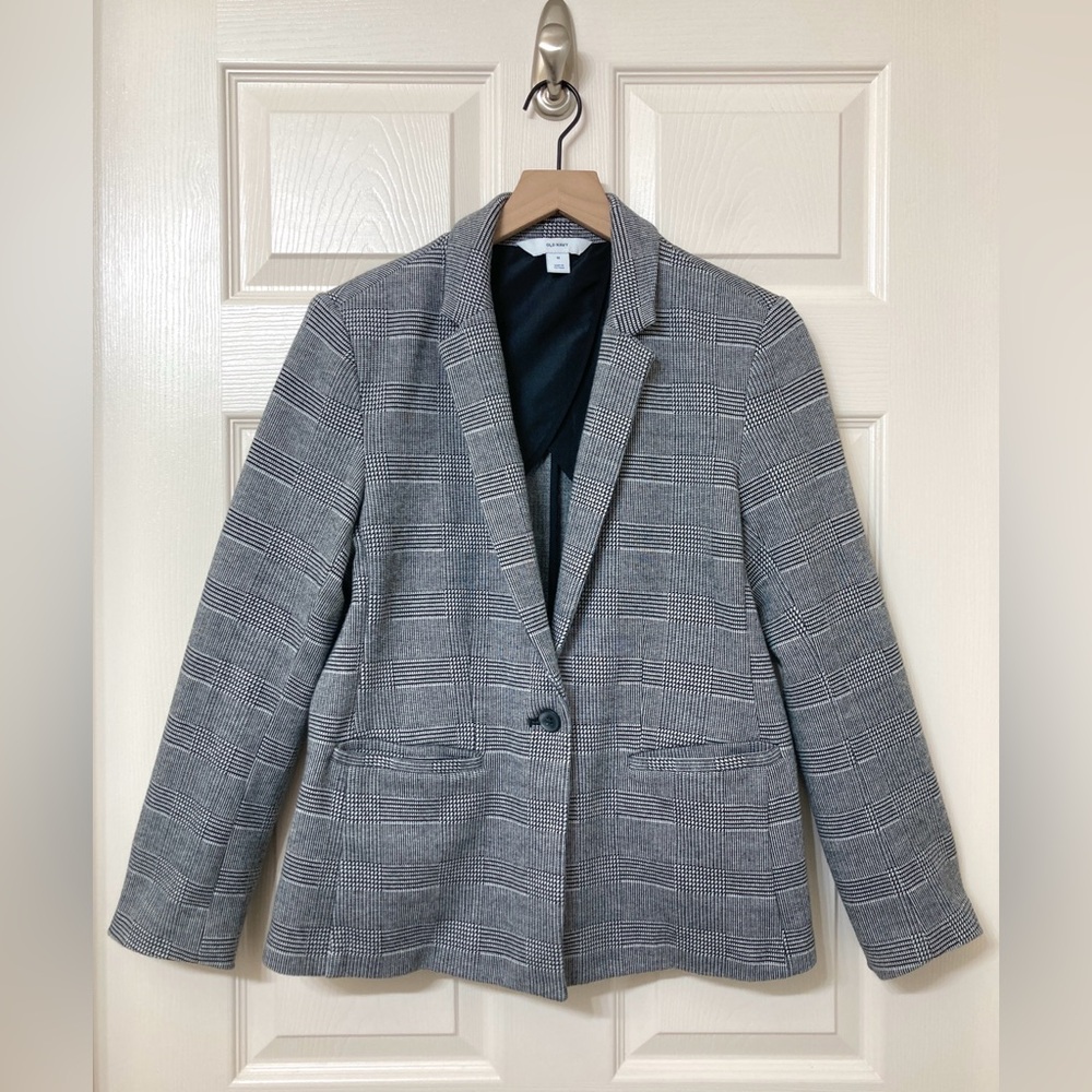 Old Navy Women’s Glen Plaid Knit Blazer Jacket Medium Heritage Poetcore Academia - Picture 3 of 10